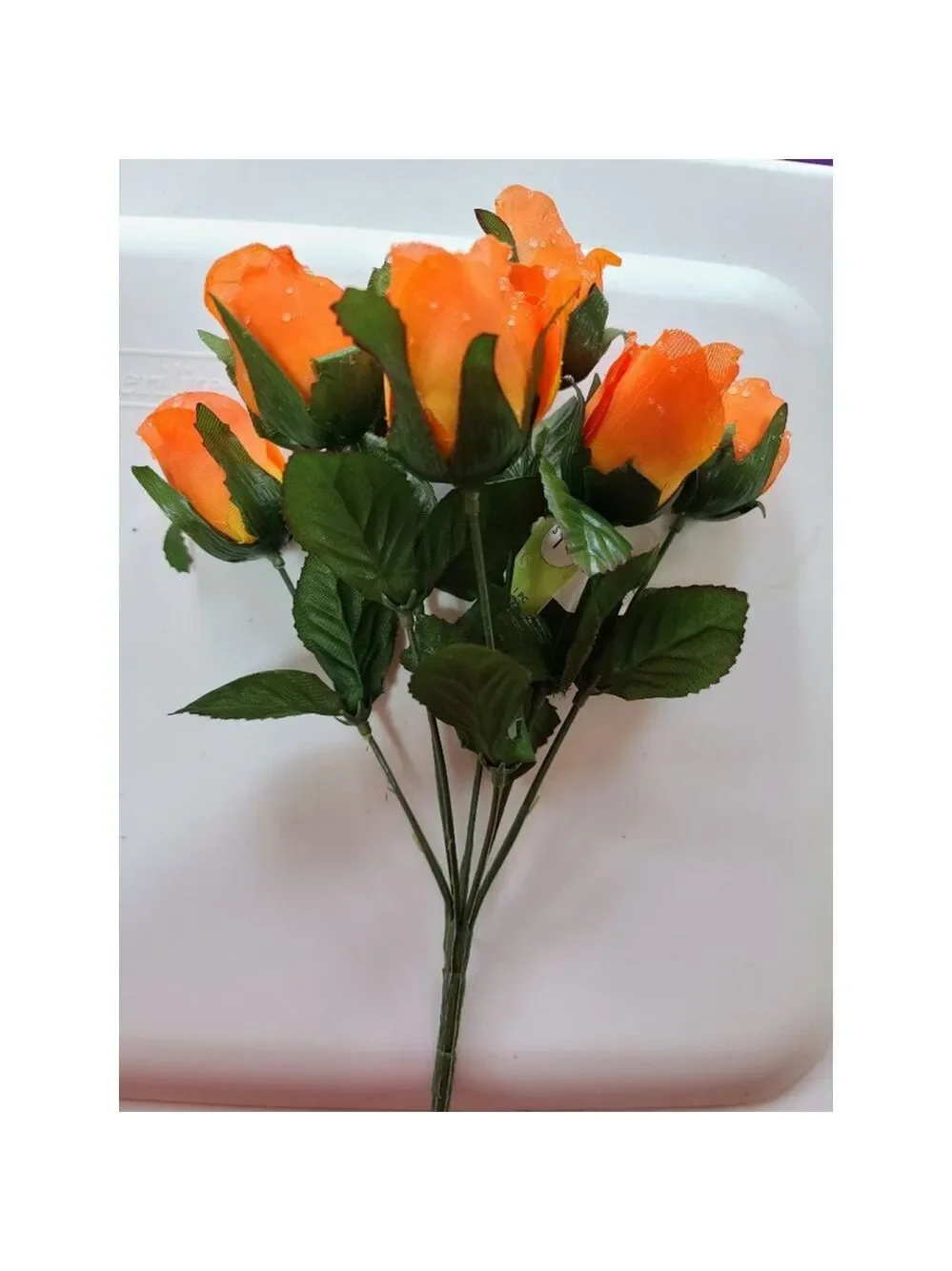Realistic Silk Flower Orange Rose Buds Decor